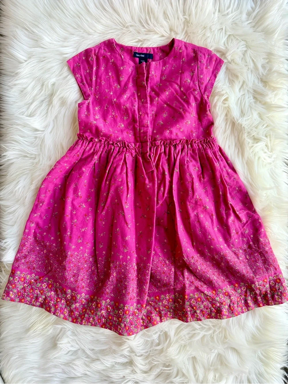BabyGAP Hot Pink Floral Cap-Sleeve Cotton Dress Size 5T